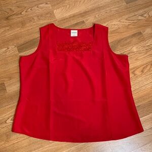 Bedford Fair red casual camisole square embroidered floral neckline. Size 1X.